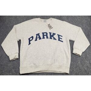 PARKE Varsity Crew Neck Grey Pullover Sweatshirt Long Sleeve Logo Size Medium